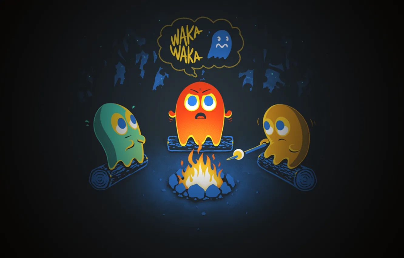 Photo wallpaper night, cast, the fire, ghost, pacman, pacman