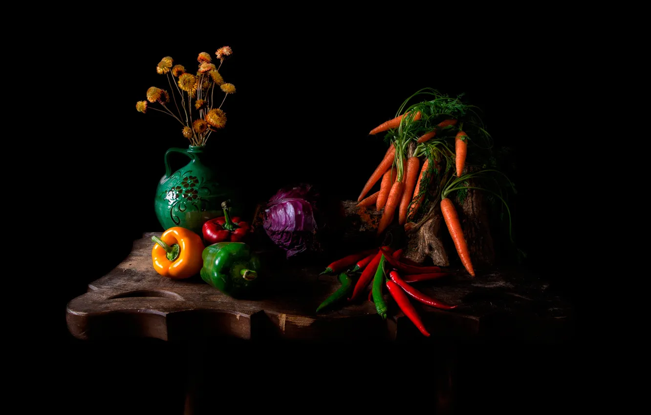 Photo wallpaper pepper, carrots, Bulgarian, cabbage, red,, chili pepper