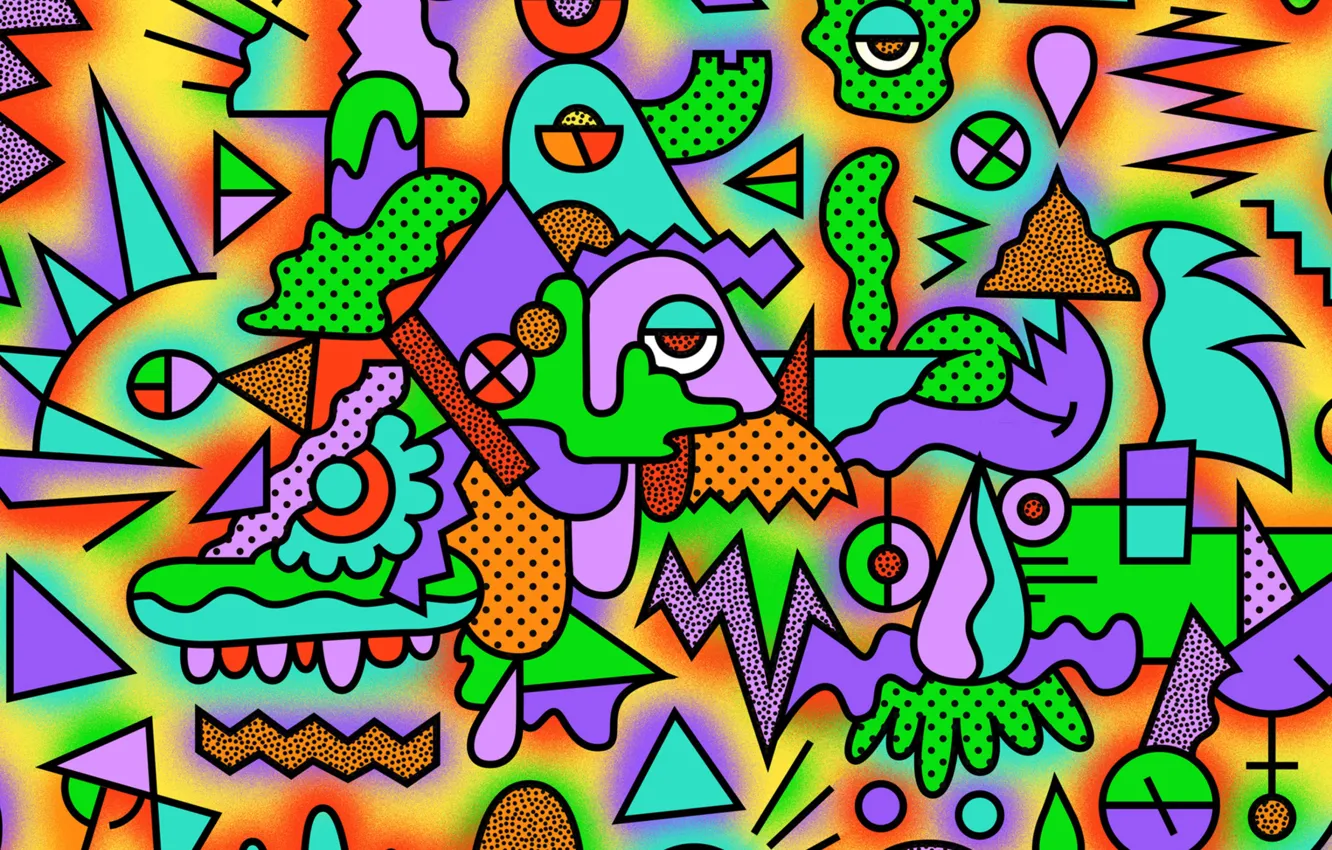 Photo wallpaper abstraction, psychedelic, acid, Psychedelic, geometric shapes, the game of color, psy art