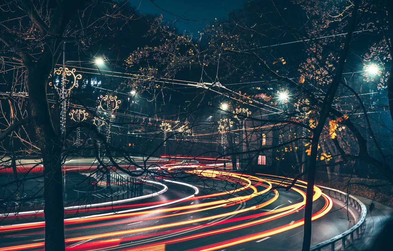 Photo wallpaper street lights, Lithuania, Kaunas