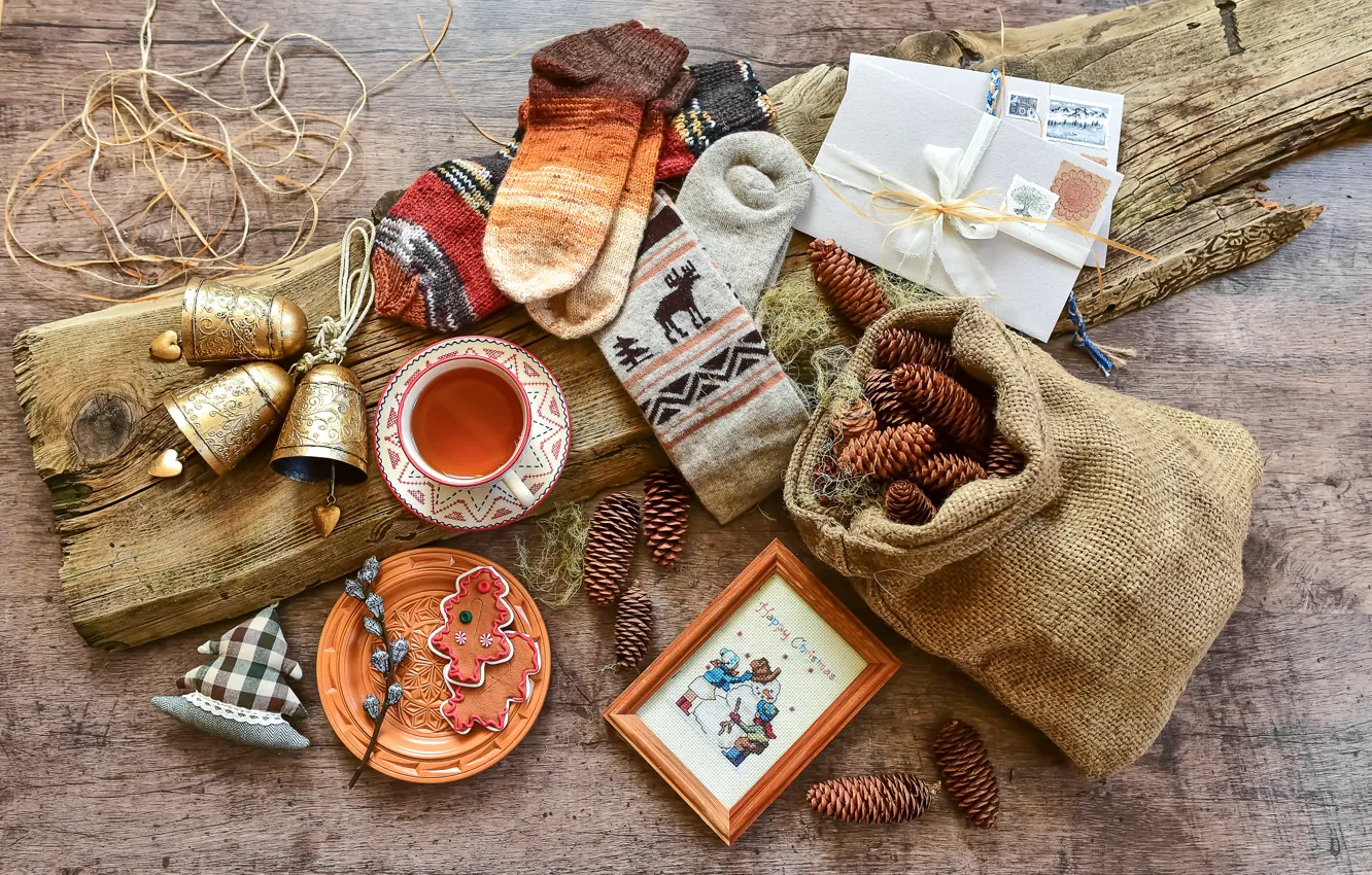 Photo wallpaper decoration, tree, new year, Christmas, bells, Christmas, vintage, bumps