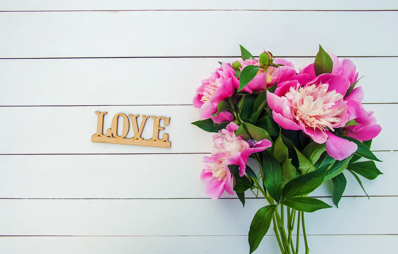 Photo wallpaper flowers, bouquet, love, pink, wood, pink, flowers, beautiful