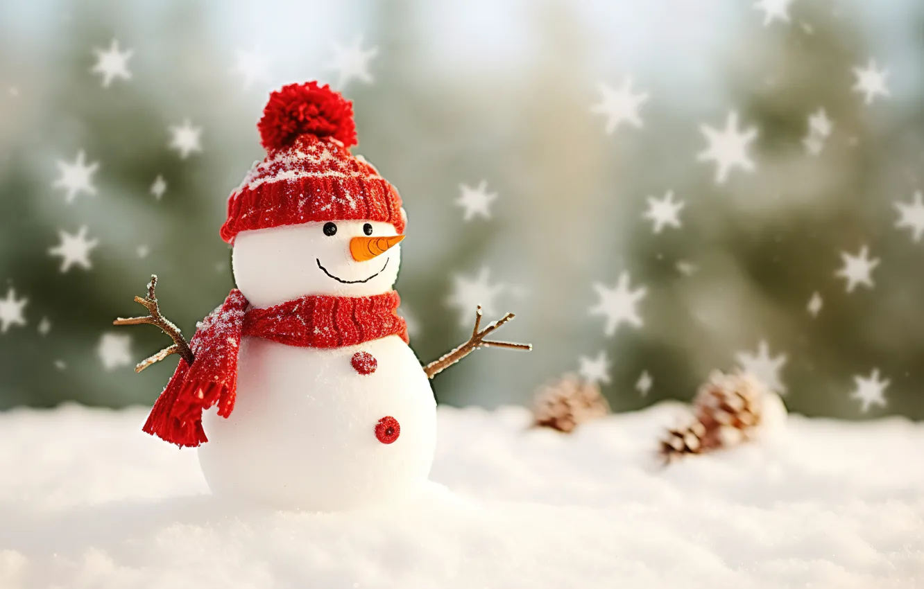 Photo wallpaper winter, snow, snowflakes, new year, Christmas, snowman, Christmas, winter