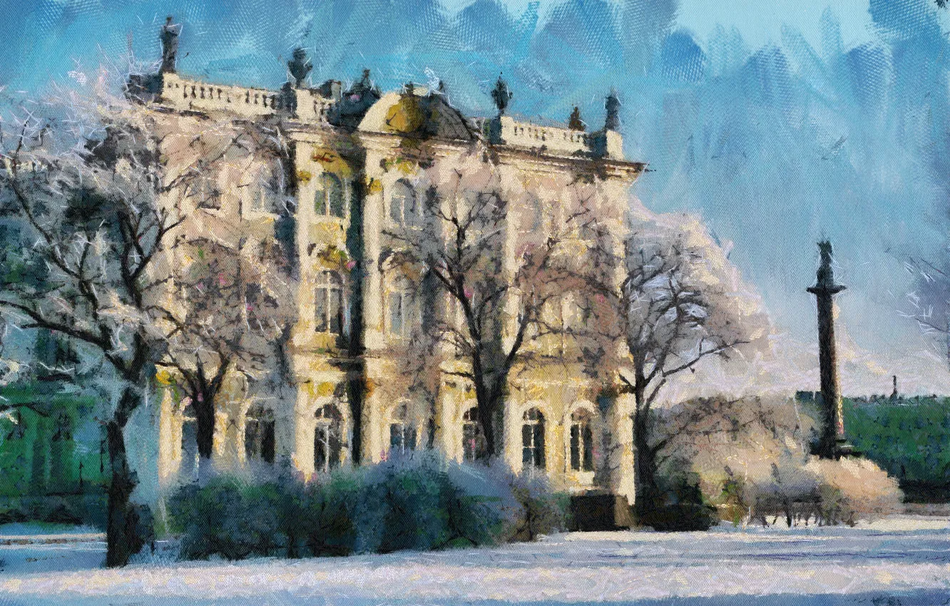 Photo wallpaper winter, trees, Peter, The Hermitage