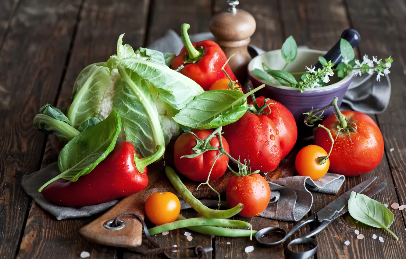 Photo wallpaper vegetables, tomatoes, cabbage