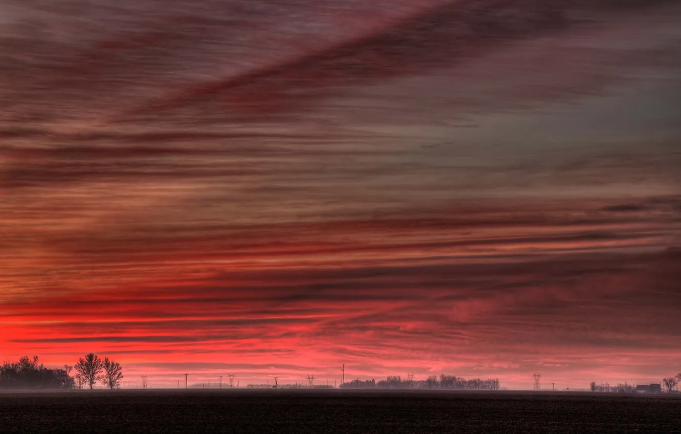 Photo wallpaper field, the sky, sunset
