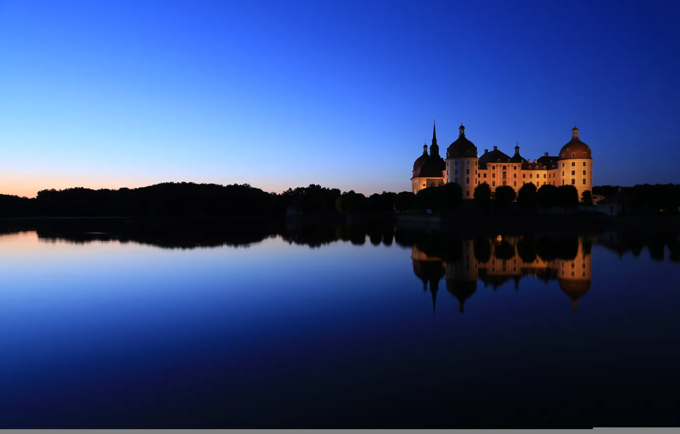 Photo wallpaper night, river, beauty, beauty, Moritzburg Castle, Moritzburg Castle, the night the river