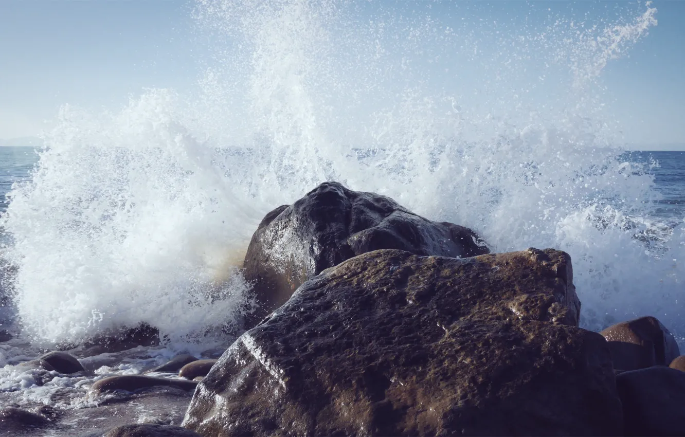 Photo wallpaper squirt, rock, shore, stone, wave, surf