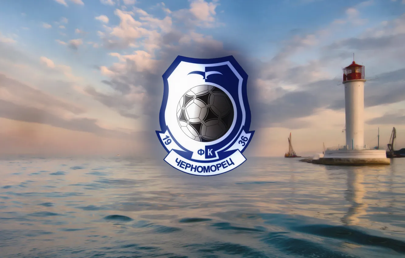 Photo wallpaper sea, football, lighthouse, logo, day, Odessa, Chernomorets