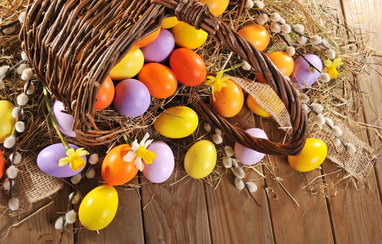 Photo wallpaper eggs, spring, Easter, wood, Verba, spring, Easter, eggs