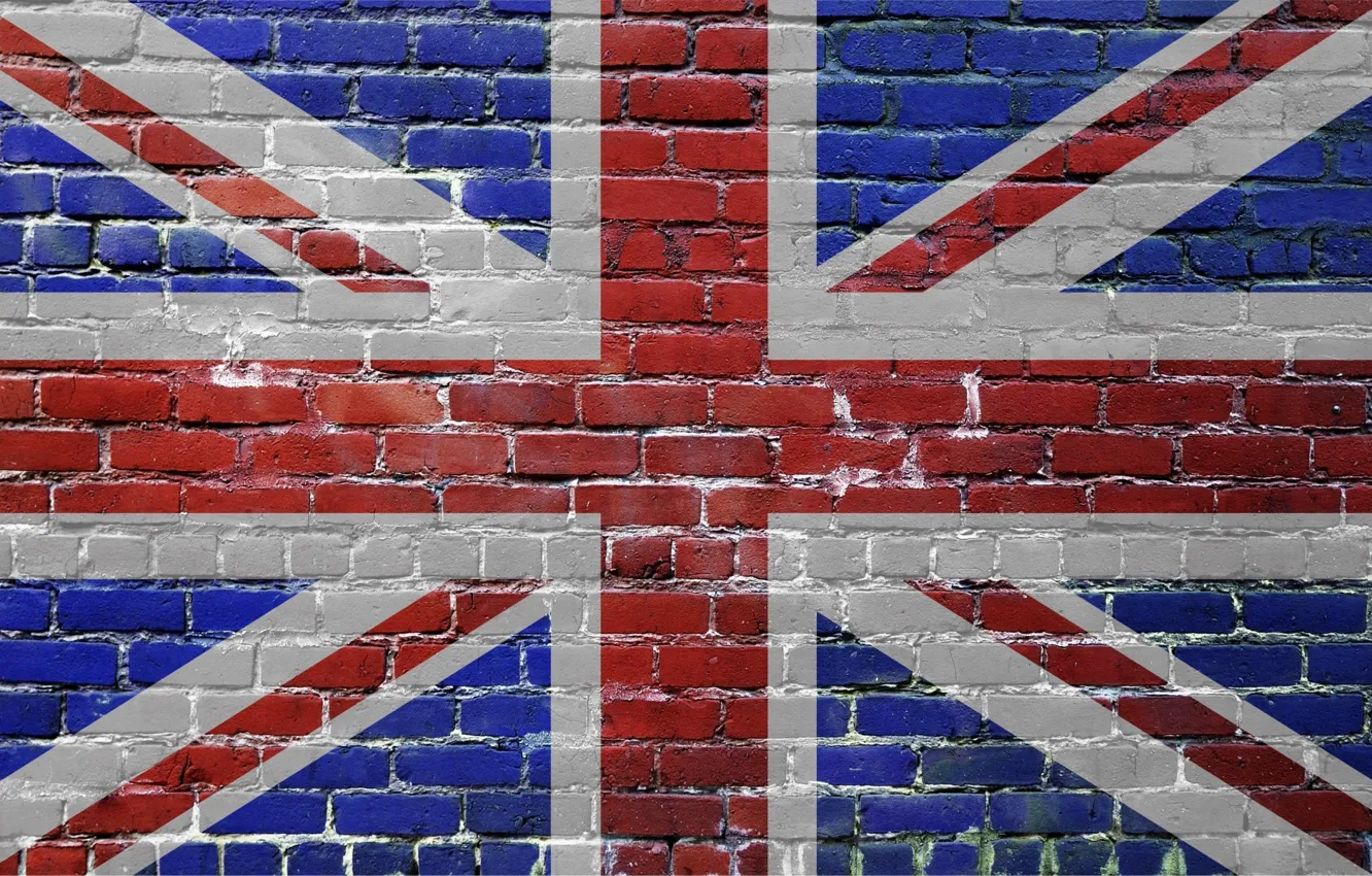 Photo wallpaper brick, flag, UK, United Kingdom