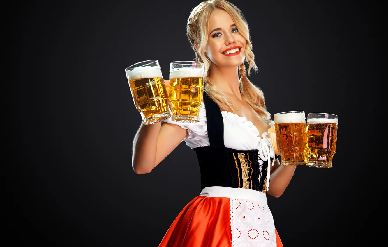 Photo wallpaper girl, beer, blonde, beer mug