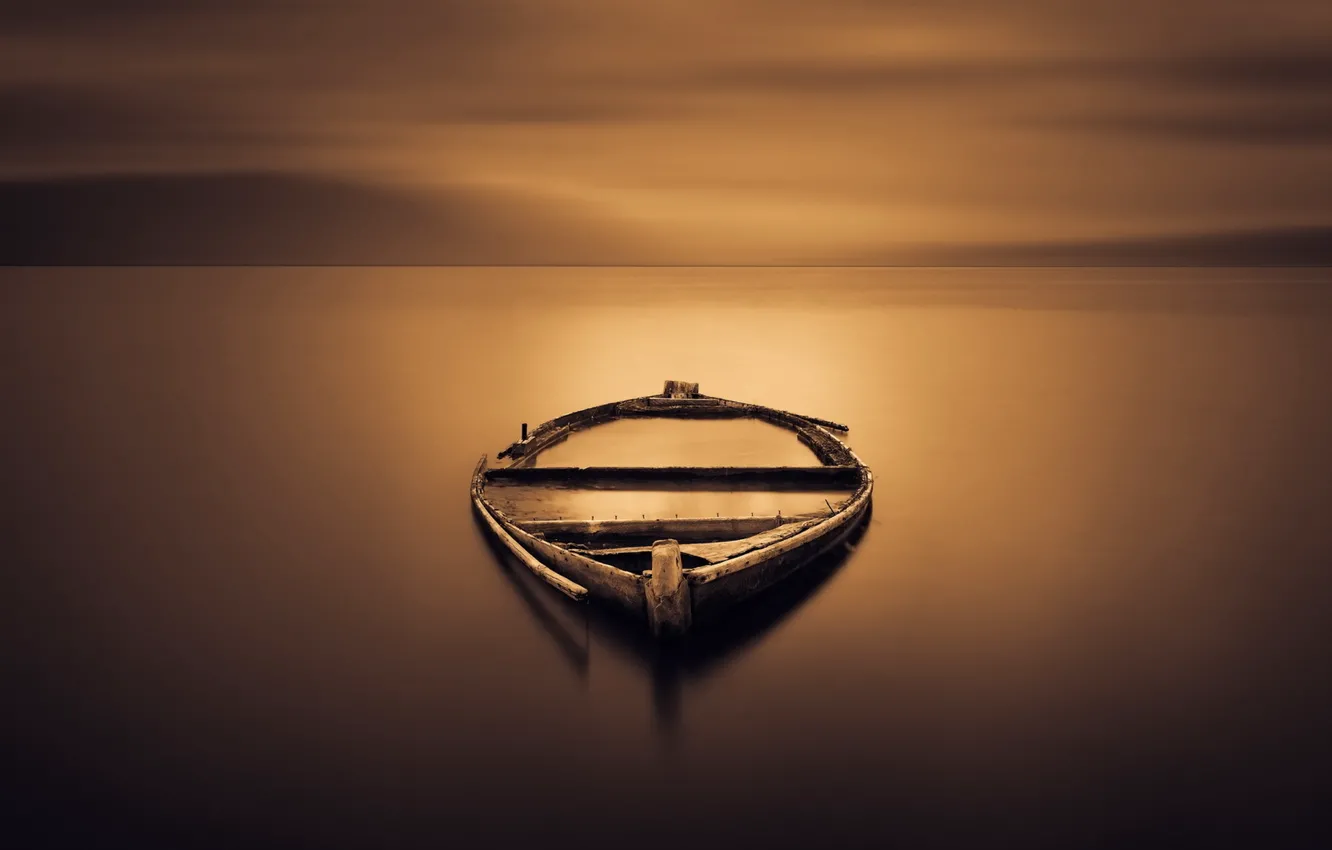 Photo wallpaper night, lake, boat