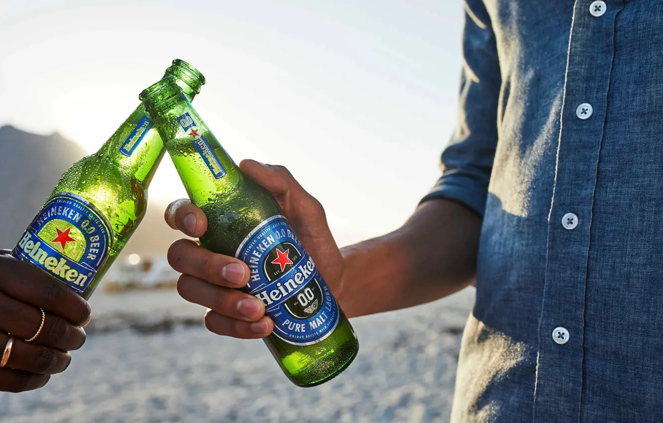 Photo wallpaper bottle, male, heineken, beer, closeup, Non-alcoholic, Beer drink