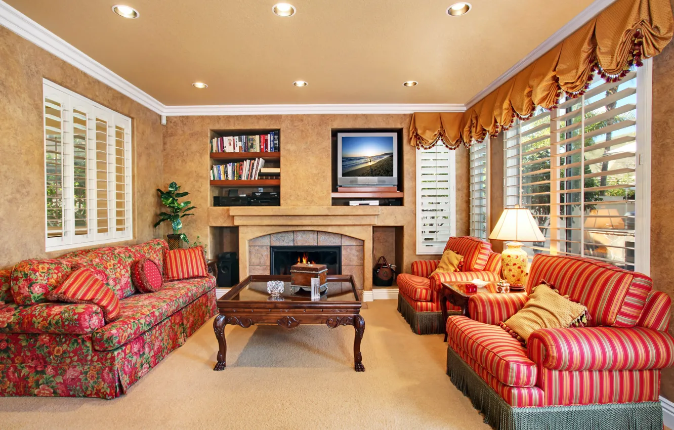Photo wallpaper style, table, sofa, furniture, interior, living room