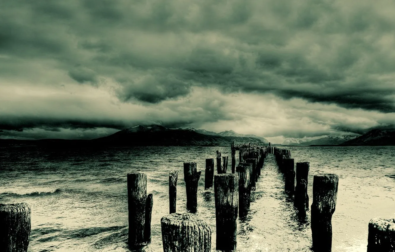 Photo wallpaper water, clouds, storm, Posts
