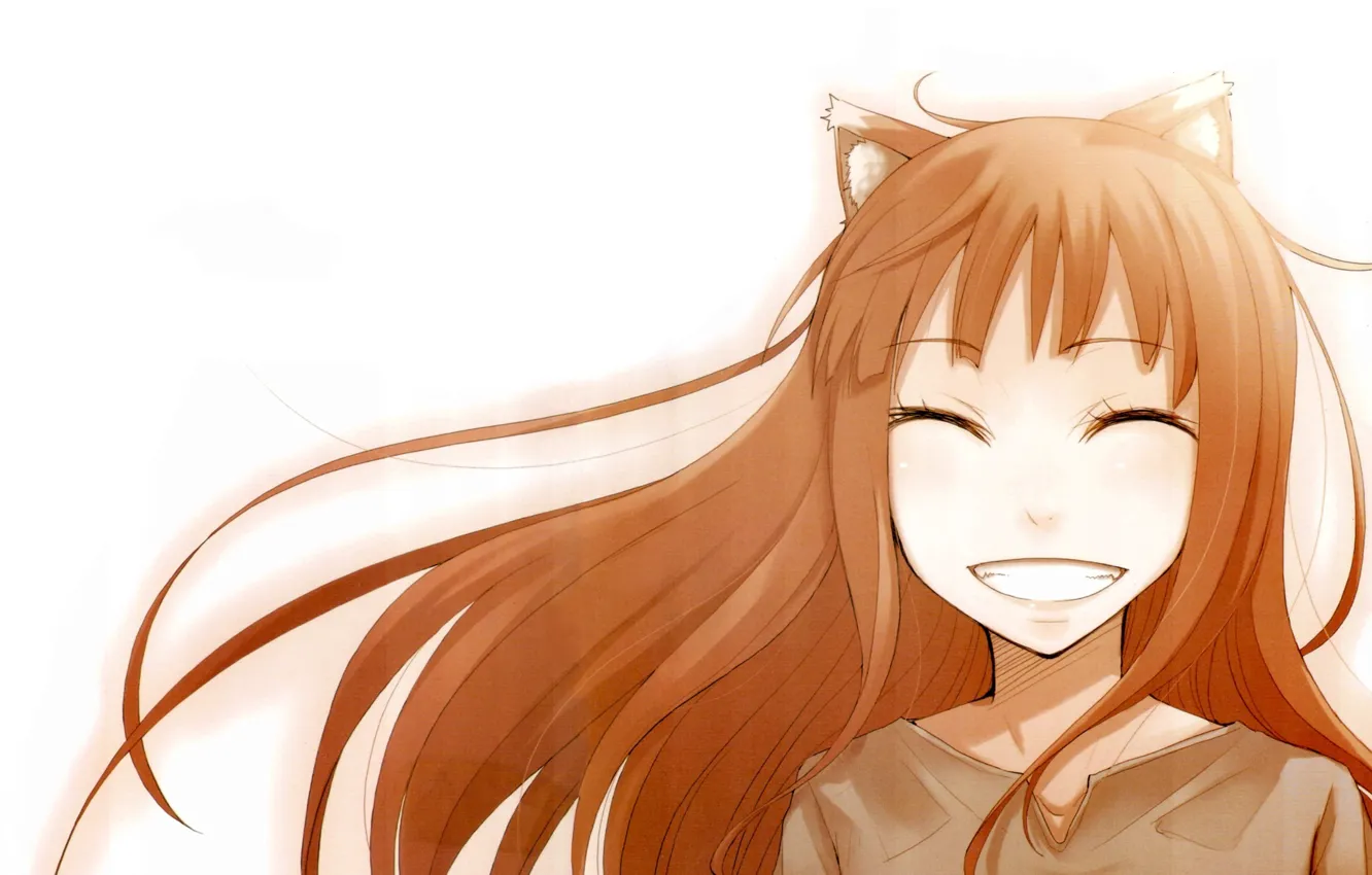 Photo wallpaper smile, art, Anime, Spice and wolf, Holo, Spice and Wolf, white background.