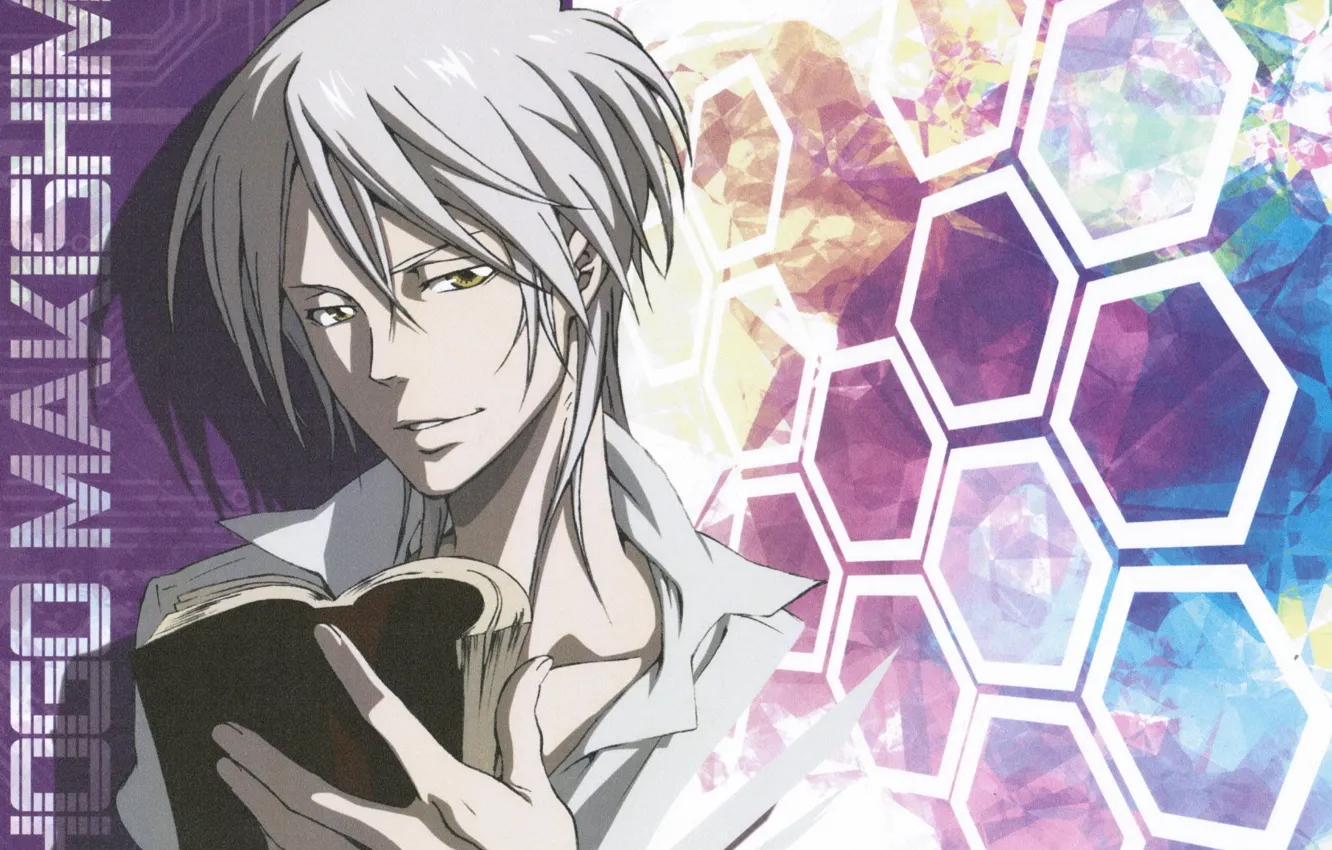 Photo wallpaper hands, book, guy, killer, grin, white shirt, Psycho-passport, psycho-pass