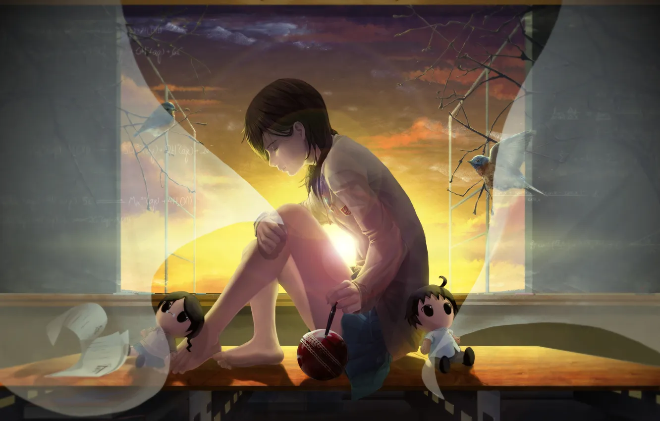 Photo wallpaper girl, the ball, window, art, handle, curtains, Chibi, formula