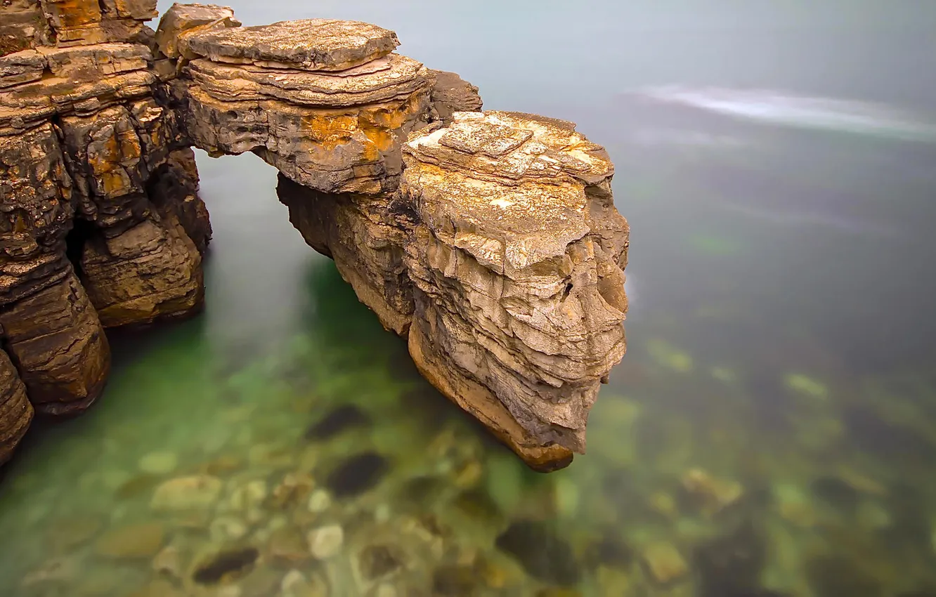 Photo wallpaper sea, rock, shore, snake rock