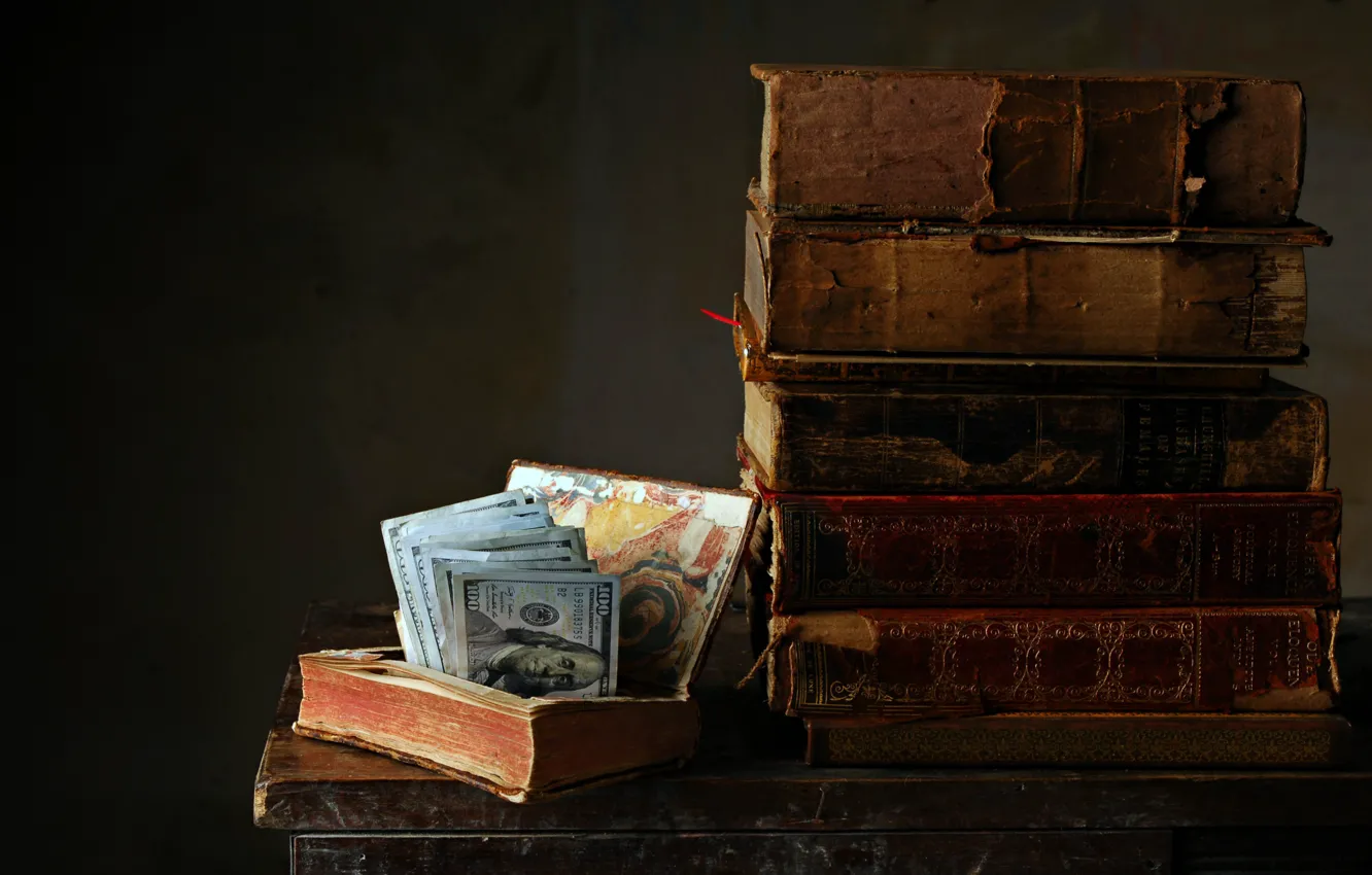 Photo wallpaper background, books, money