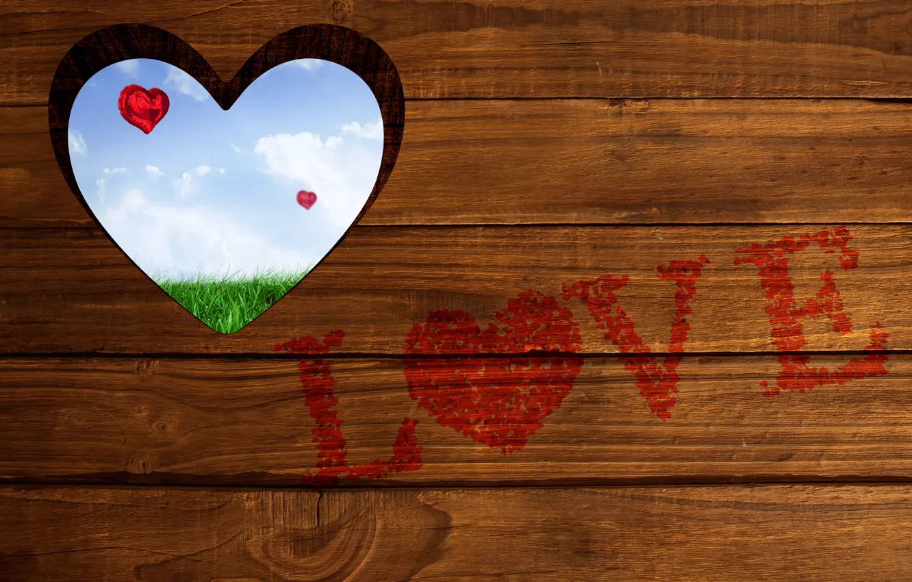 Photo wallpaper trees, love, the inscription, hearts, love