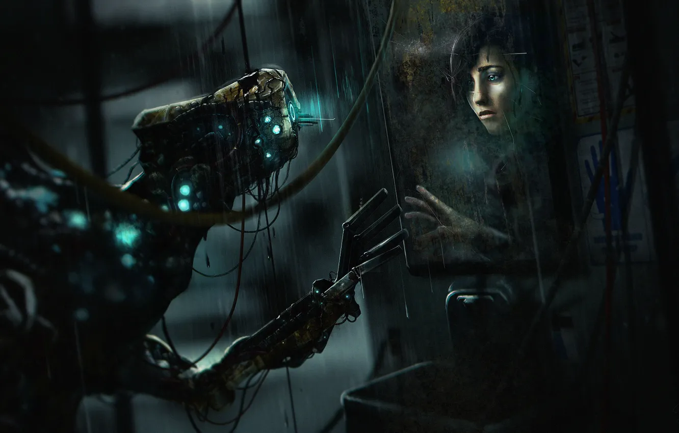Photo wallpaper girl, reflection, being, mirror, crack, Frictional Games, SOMA