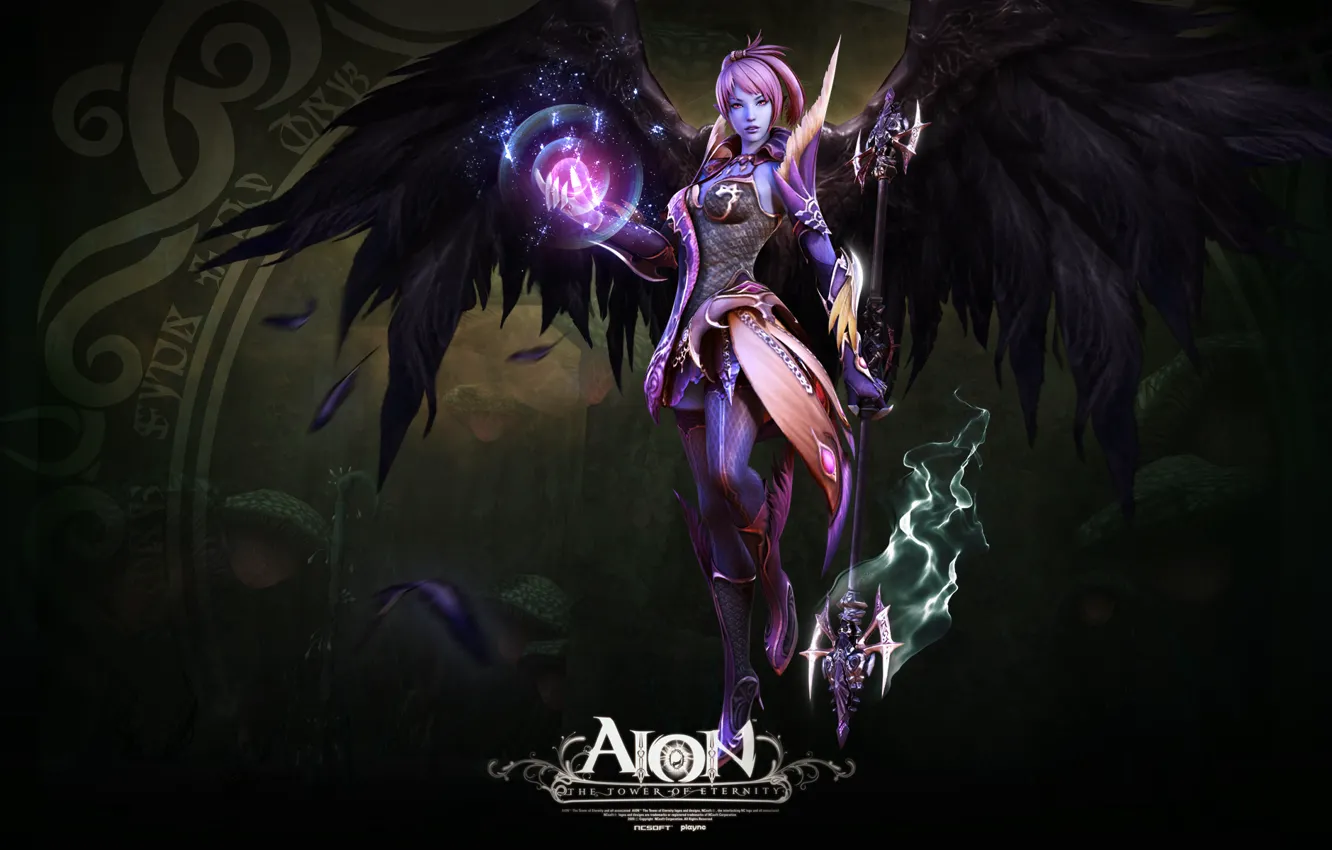 Photo wallpaper wings, feathers, staff, the enchantress, aion