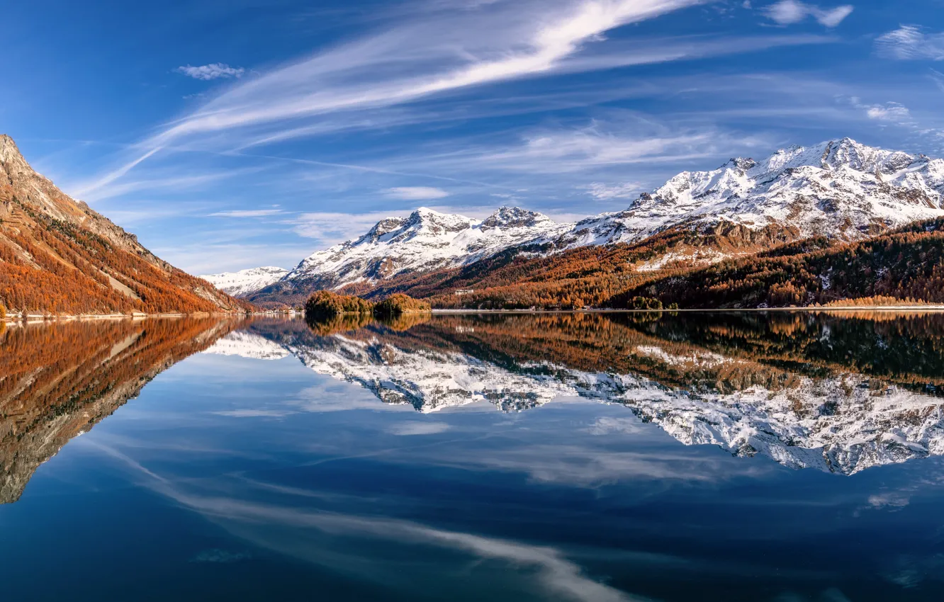Photo wallpaper mountains, lake, reflection, Switzerland, Alps