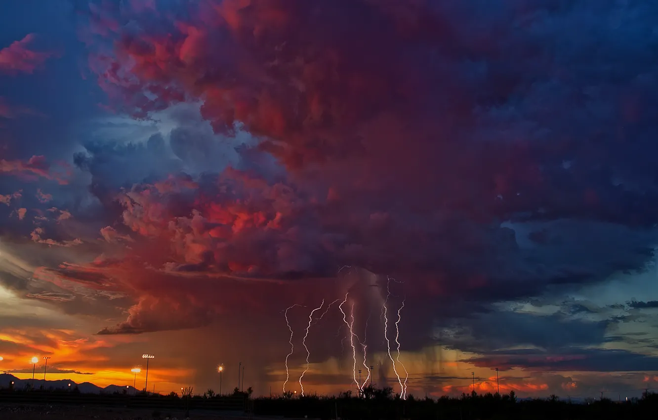Photo wallpaper the storm, the sky, clouds, lightning, the evening, AZ