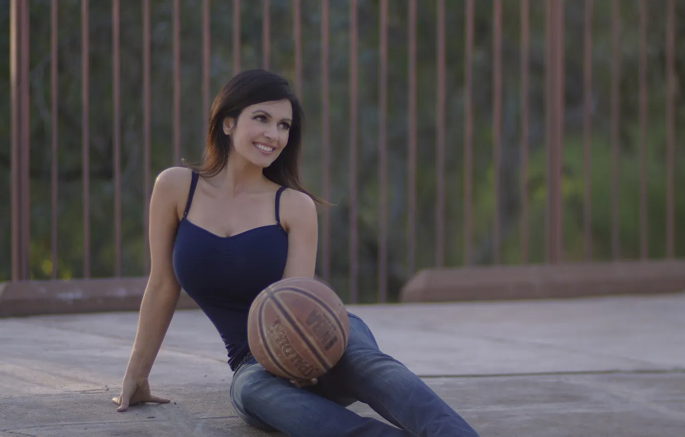 Photo wallpaper chest, girl, smile, the ball, brunette, denise milani