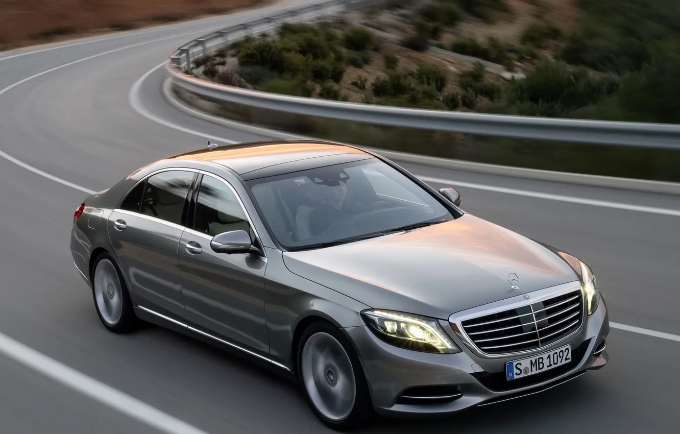 Photo wallpaper road, machine, lights, Mercedes-Benz, speed, Hybrid, S 400