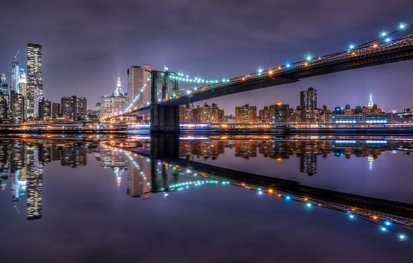 Photo wallpaper night, the city, Brooklyn Bridge