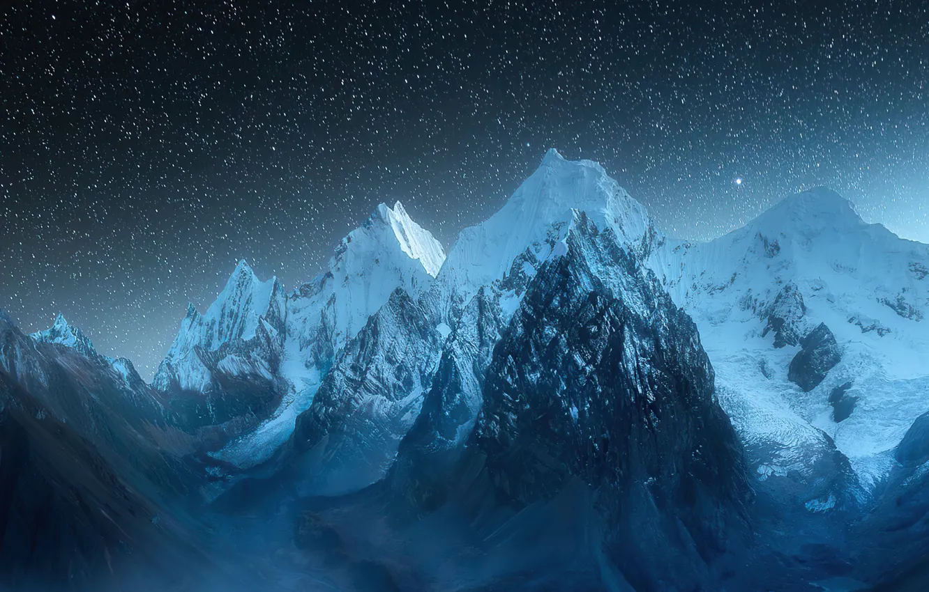 Photo wallpaper stars, mountains, Peru, Peru, snow, Mountain range, Huayhuash