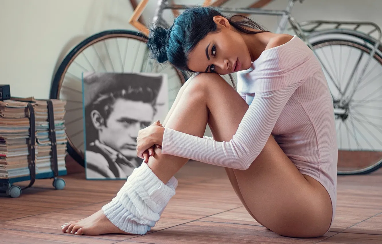 Photo wallpaper girl, bodysuit, pretty, brunette, cute, KNEE SOCKS