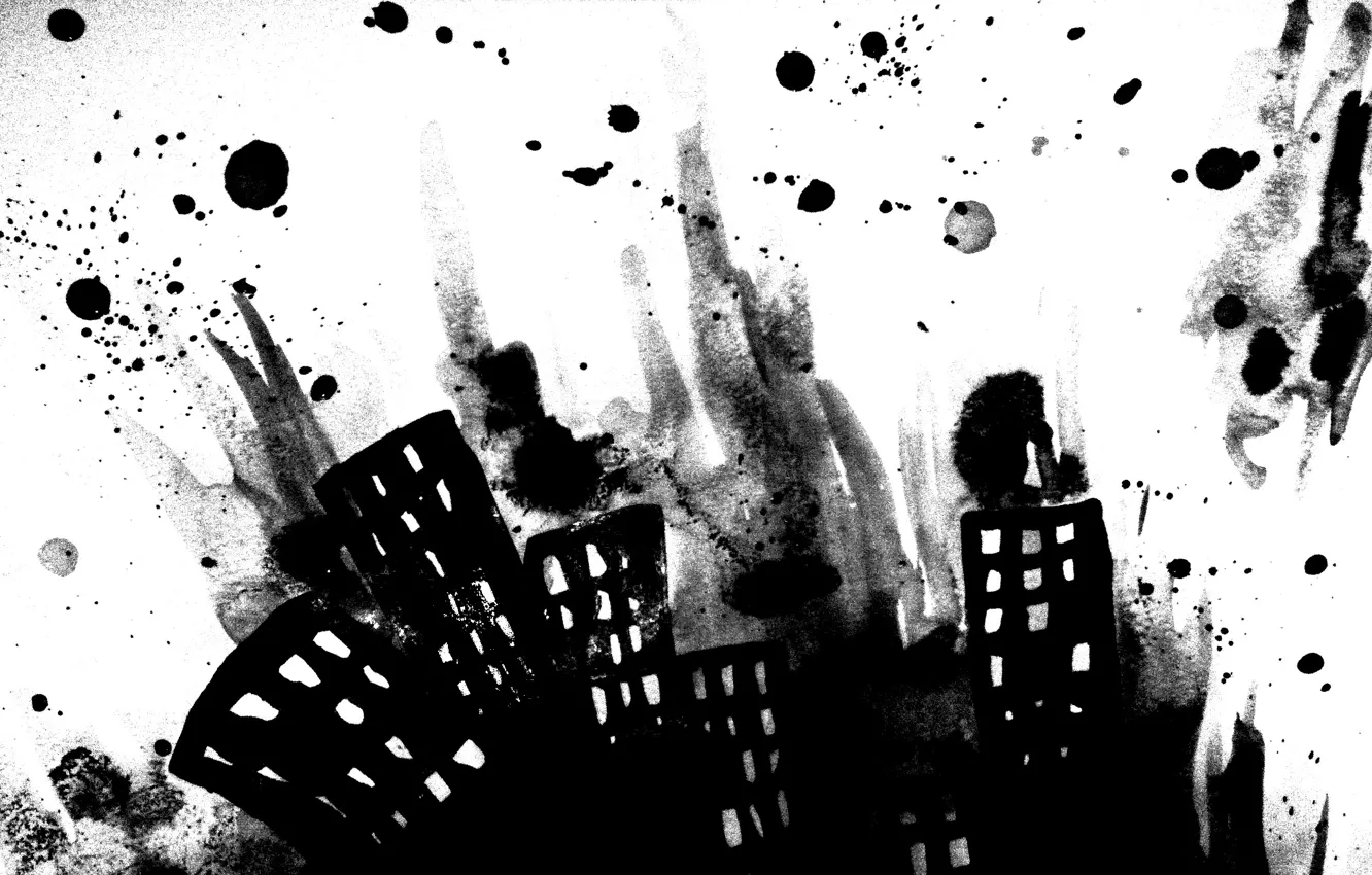 Photo wallpaper the city, paint, figure, building, window, monochrome
