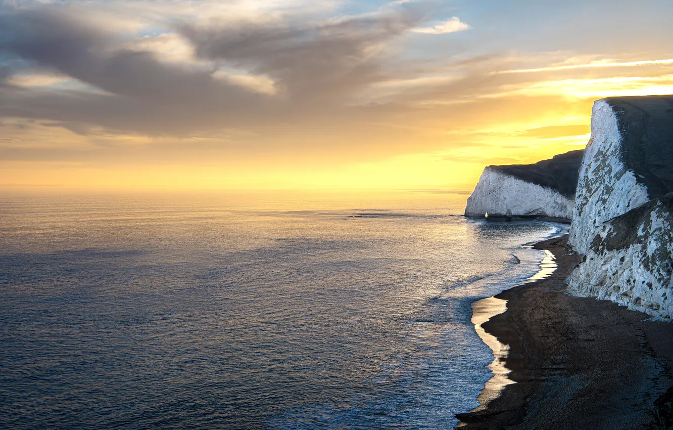 Photo wallpaper sea, sunset, shore