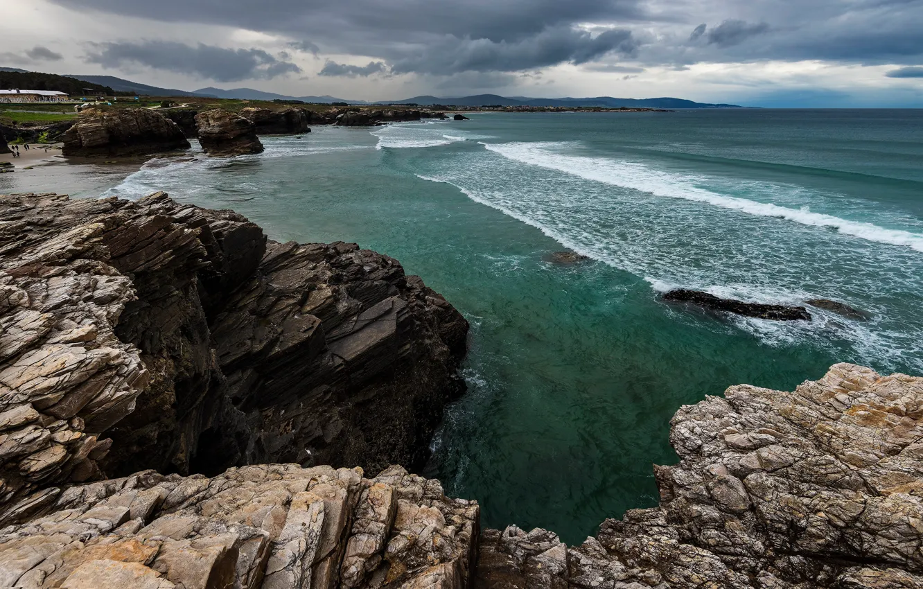 Photo wallpaper sea, beach, stones, rocks, shore, surf
