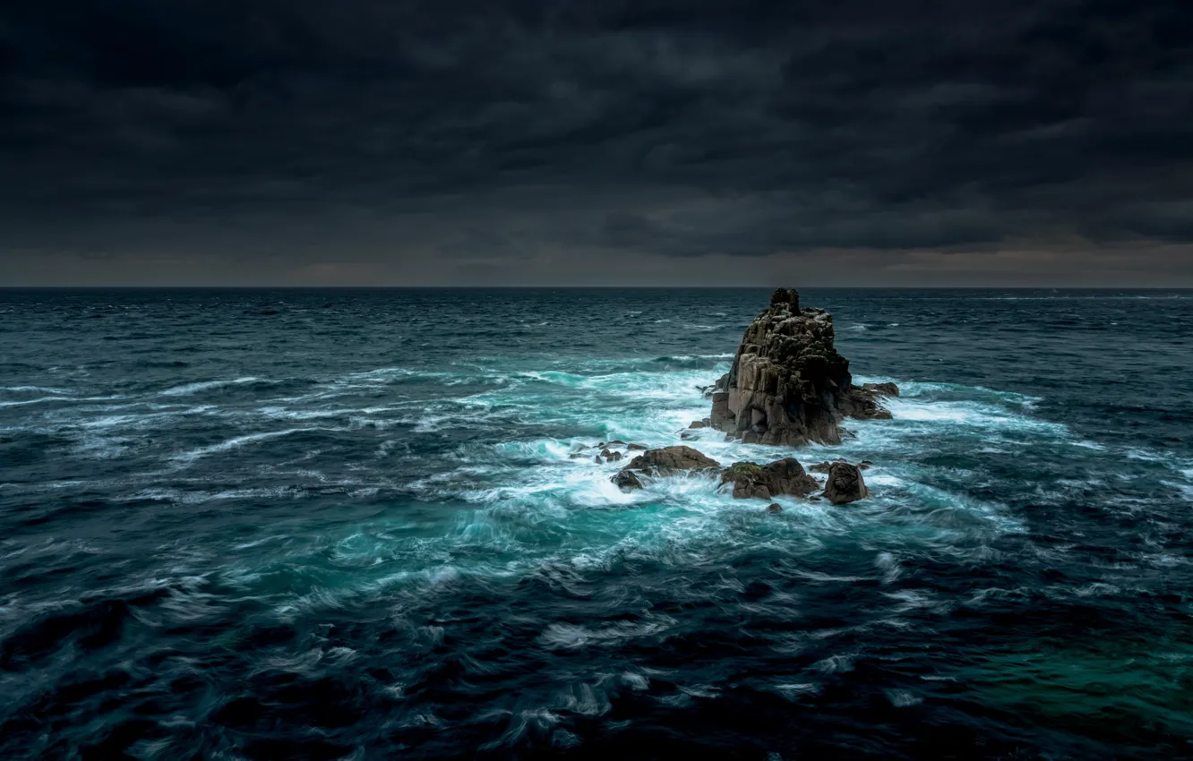 Photo wallpaper sea, night, nature, rocks