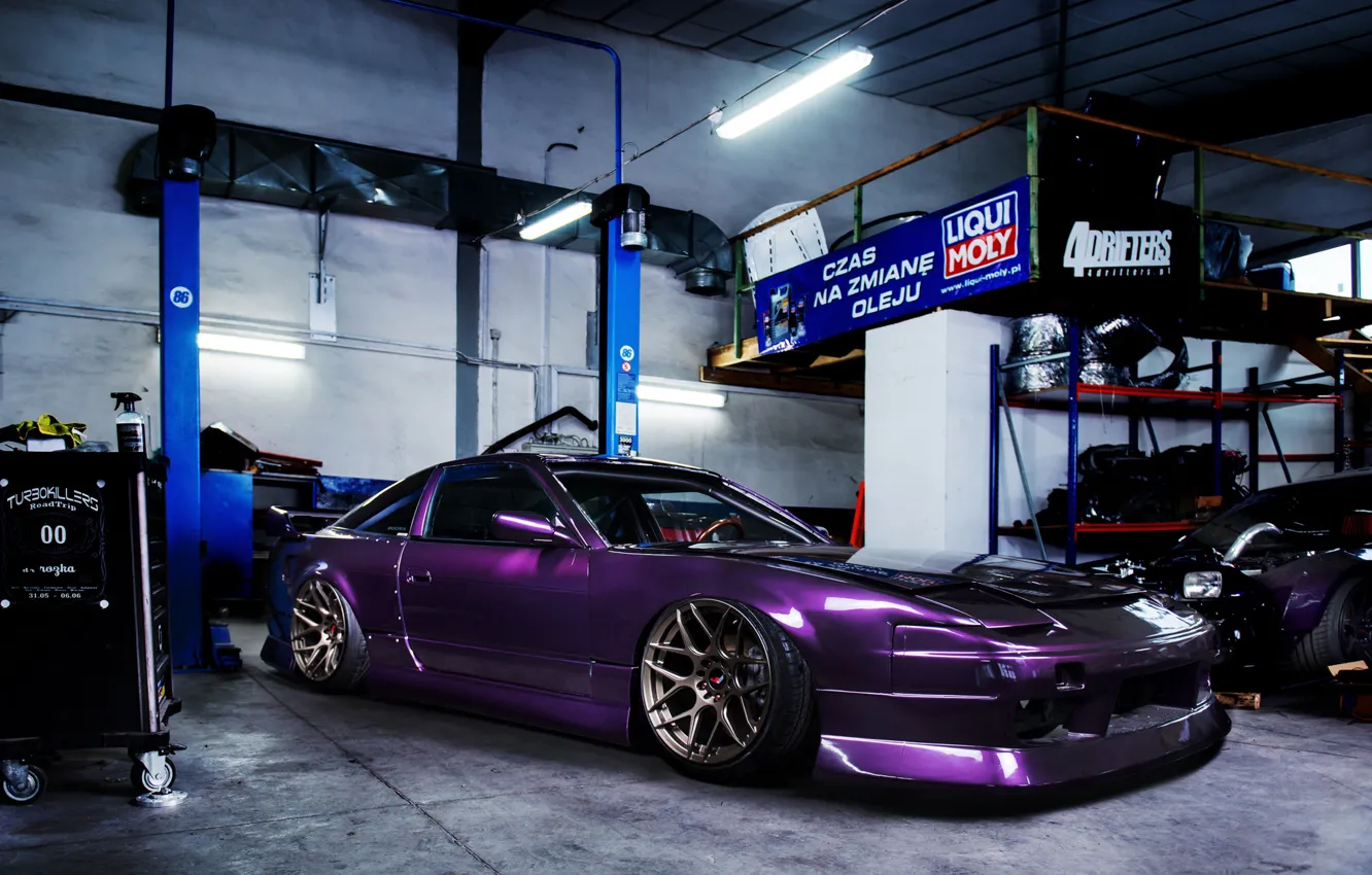 Photo wallpaper Nissan, Front, Side, violet, service, Nissan 200SX
