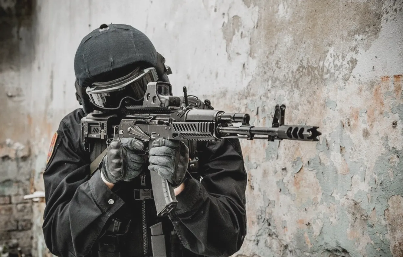 Photo wallpaper soldiers, machine, special forces, weapons.