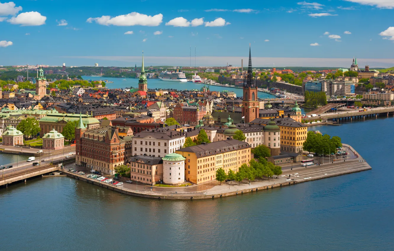 Photo wallpaper building, panorama, Stockholm, Sweden, bridges, promenade, river, Sweden