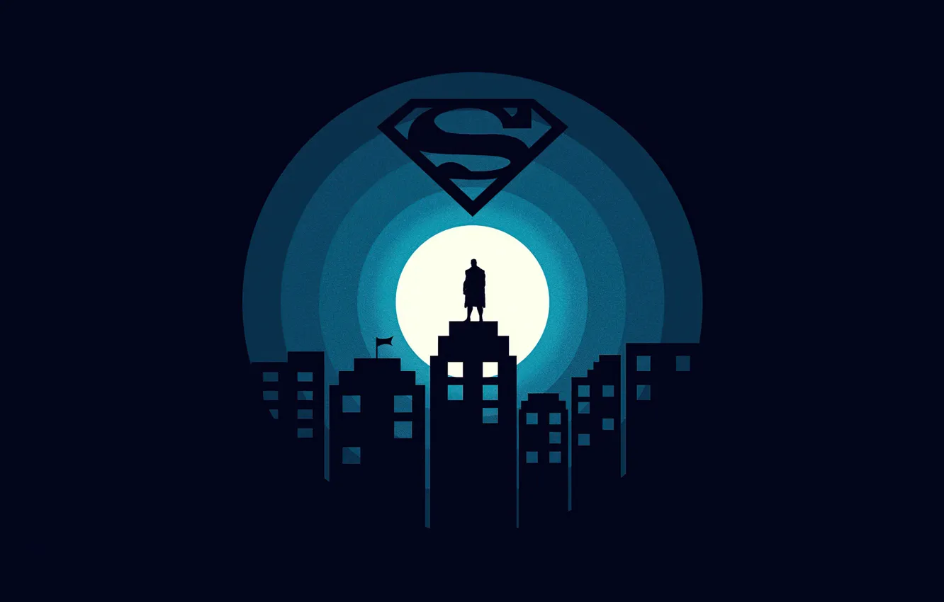 Photo wallpaper night, the city, silhouette, Superman