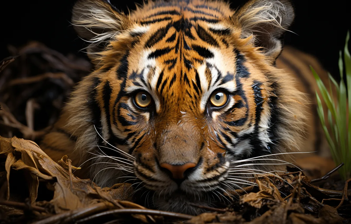 Photo wallpaper eyes, mustache, look, face, tiger, predator, jungle, front