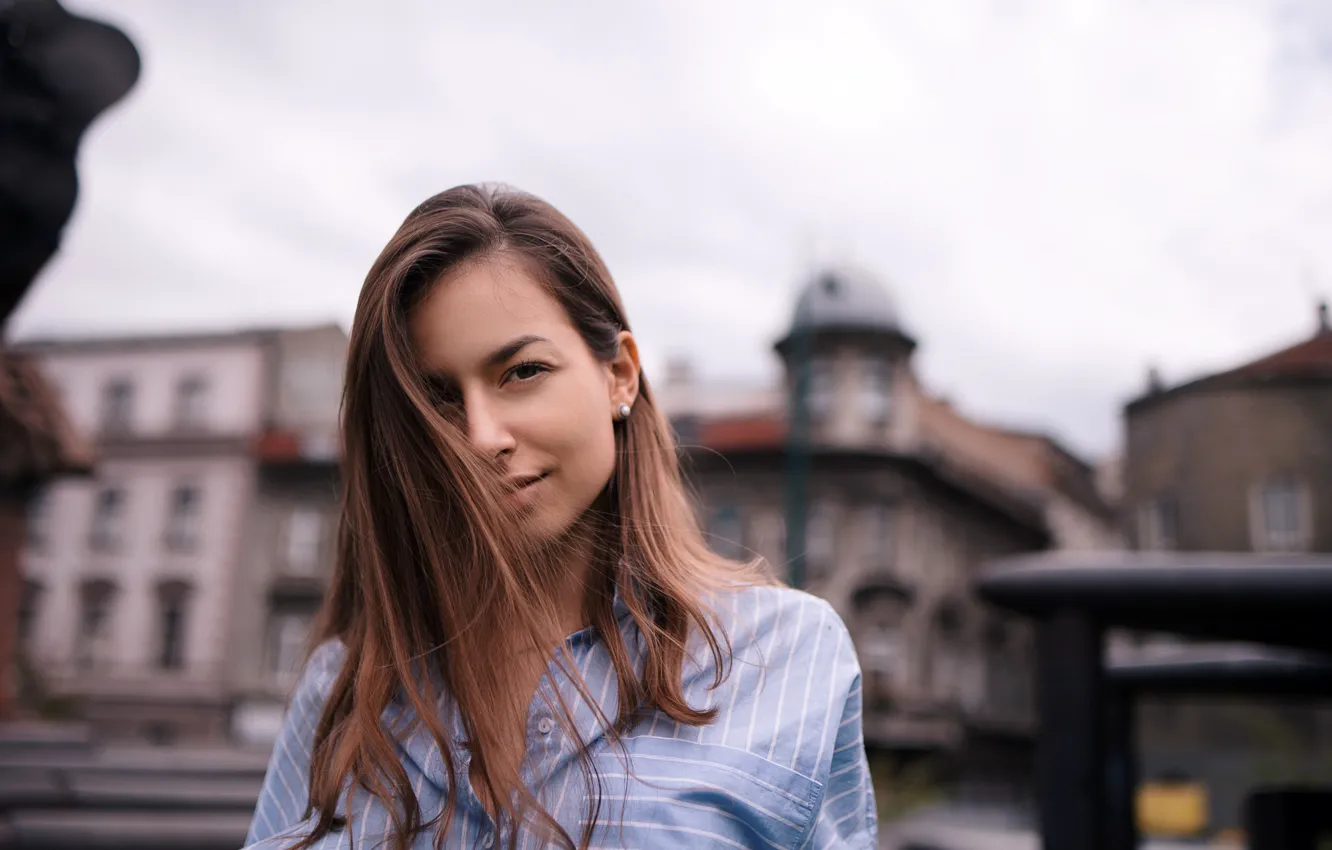 Photo wallpaper look, the city, background, model, building, portrait, makeup, hairstyle