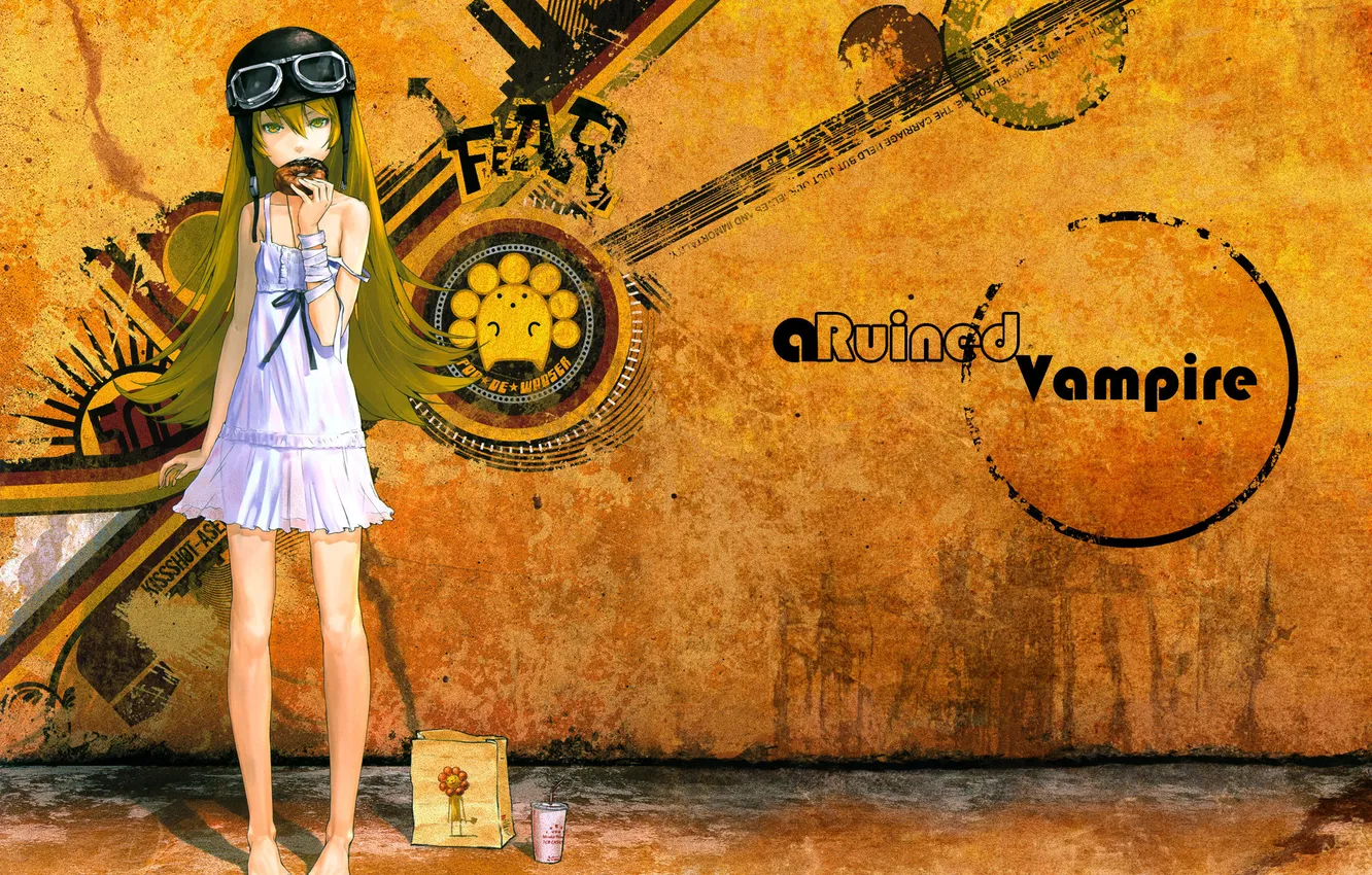 Photo wallpaper girl, vampire, donuts, bakemonogatari, oshino shinobu