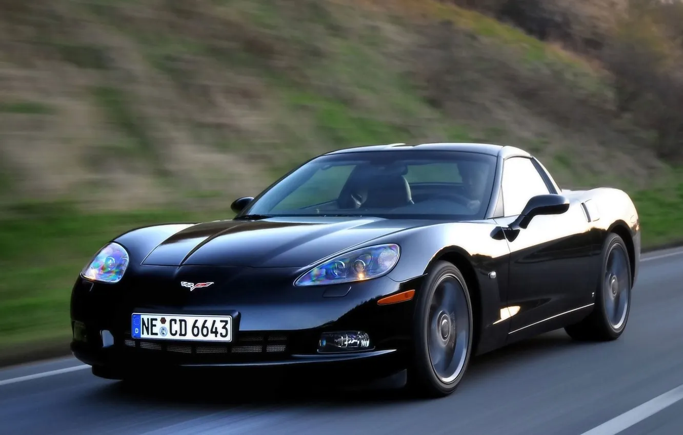 Photo wallpaper machine, auto, black, Corvette, Chevrolet, Competition