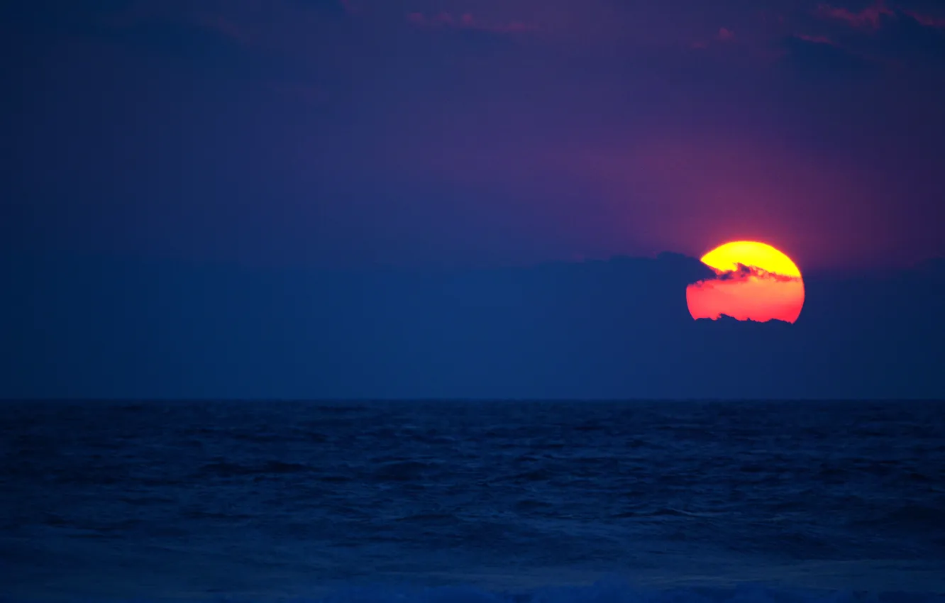 Photo wallpaper sea, the sky, clouds, sunset, horizon