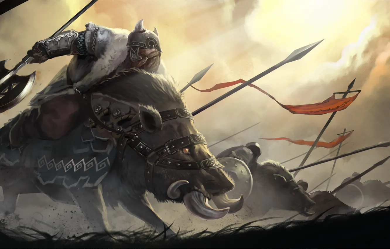 Photo wallpaper weapons, army, the Lord of the rings, fangs, beast, battle, the battle, boar