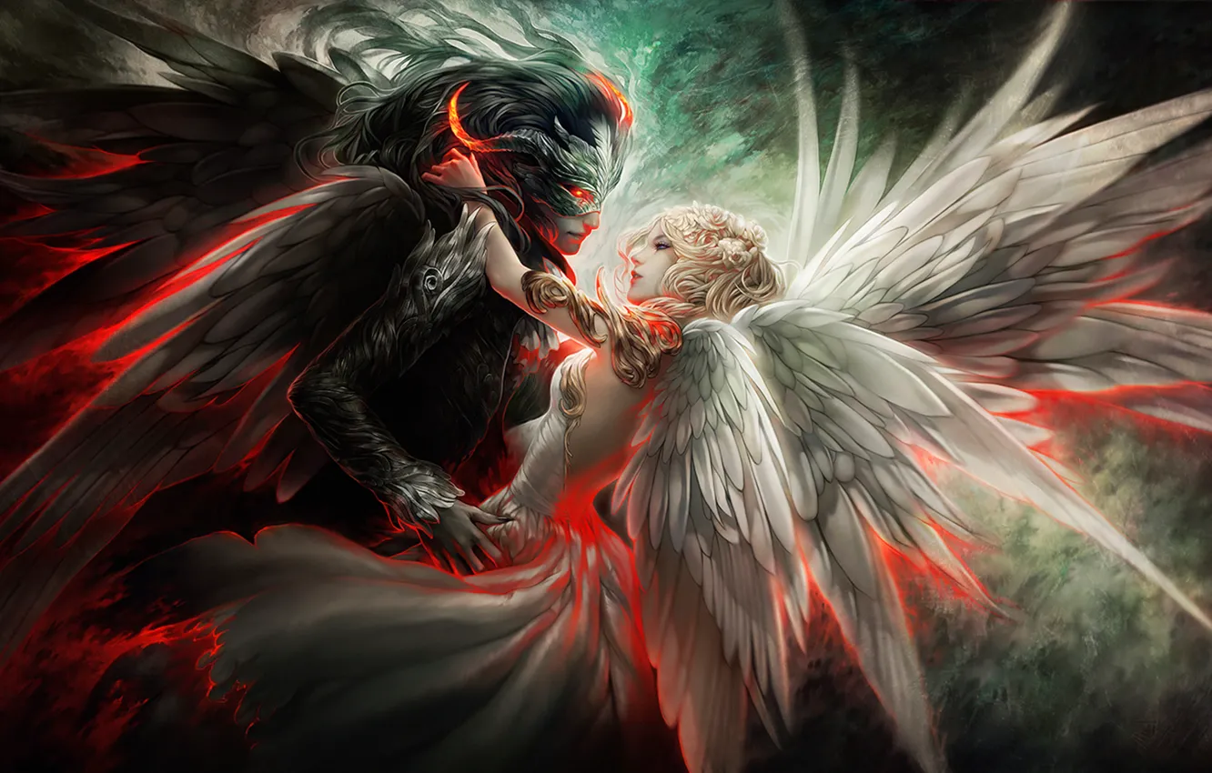 Photo wallpaper wings, devil, angel, dance